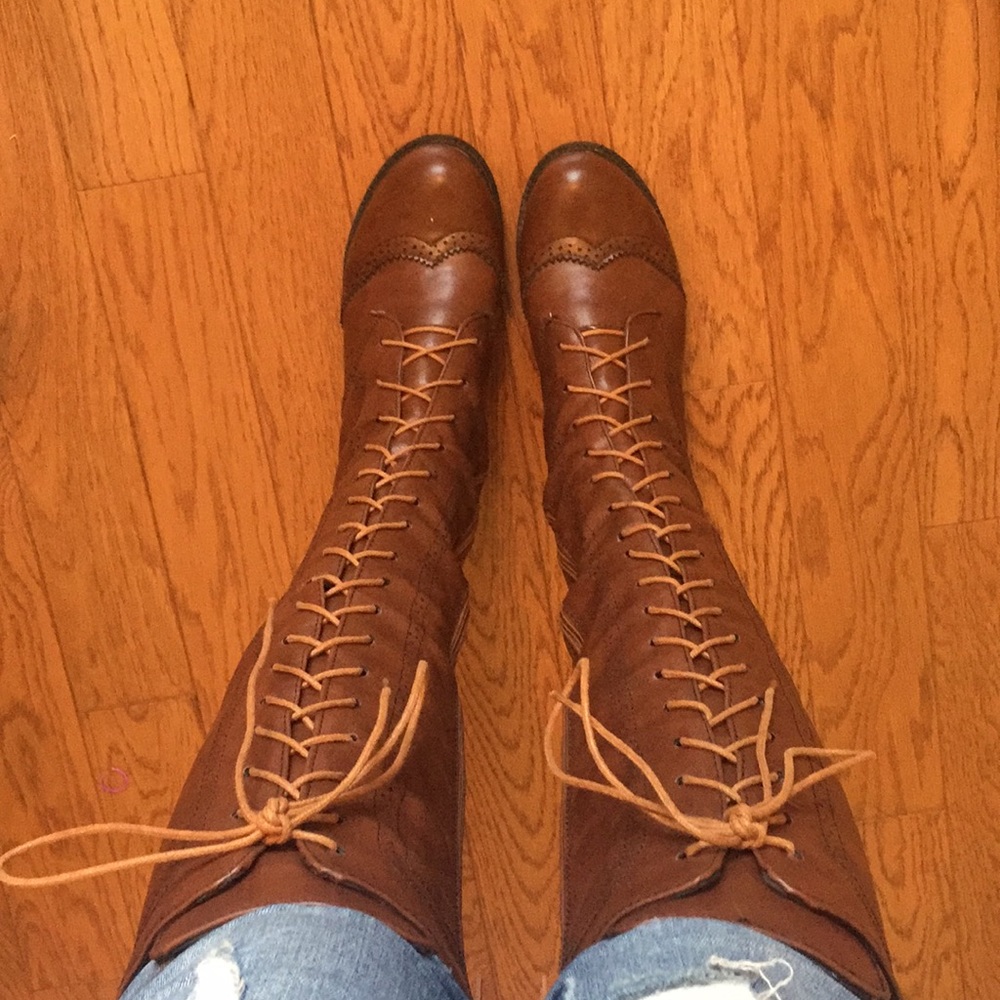 Knee high lace up boots